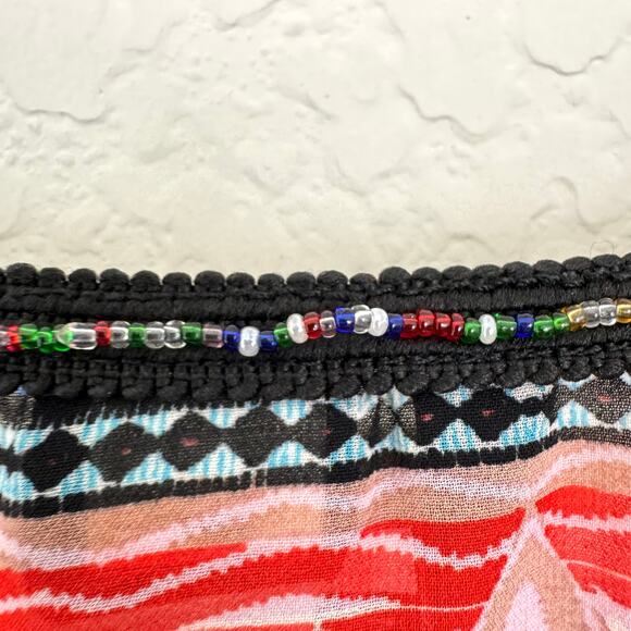 New Direction Womens Blouse Top Size 2X Flowy Geo Print Beaded Tassel Red - Picture 5 of 8